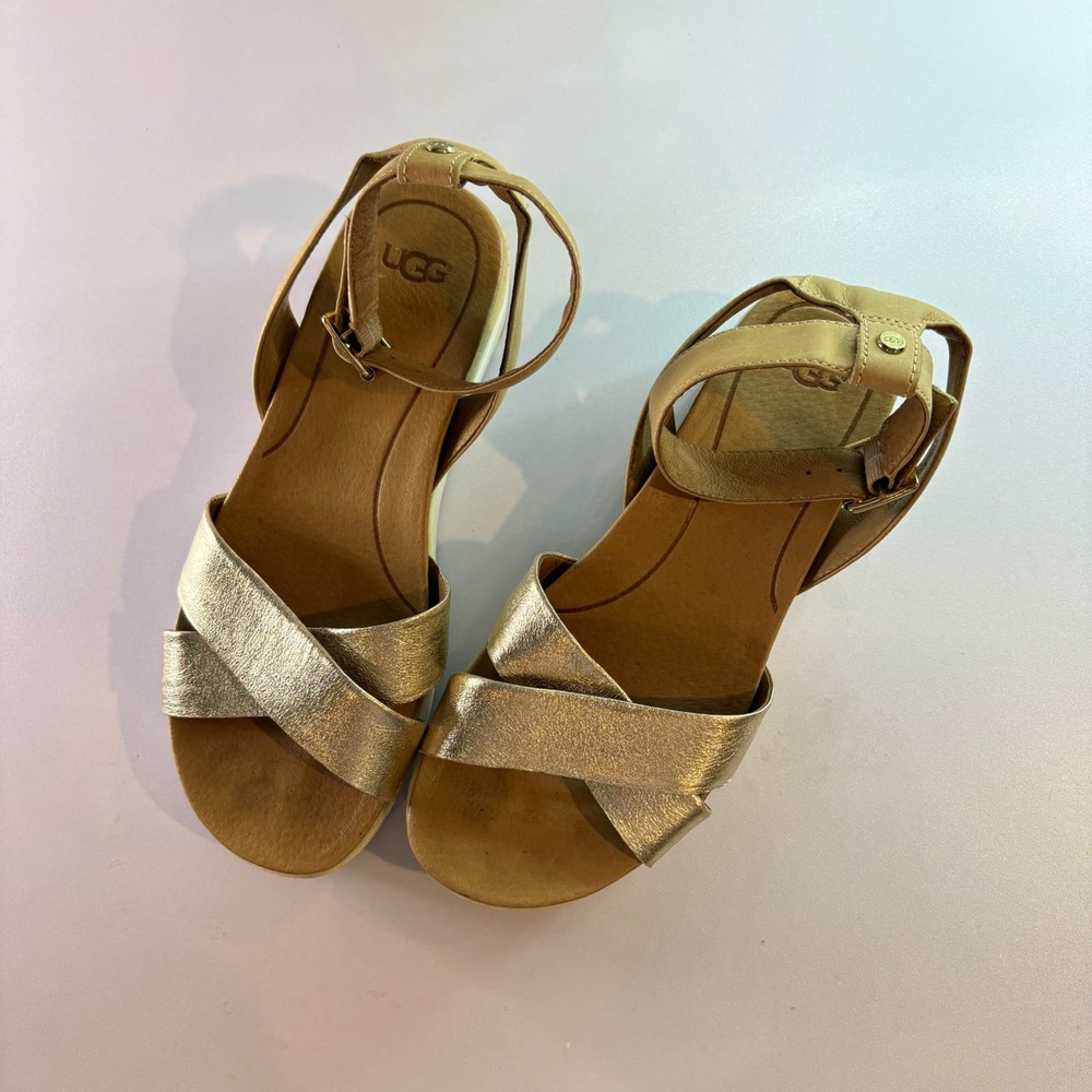 UGG Gold Metallic Leather Crossover Sandals